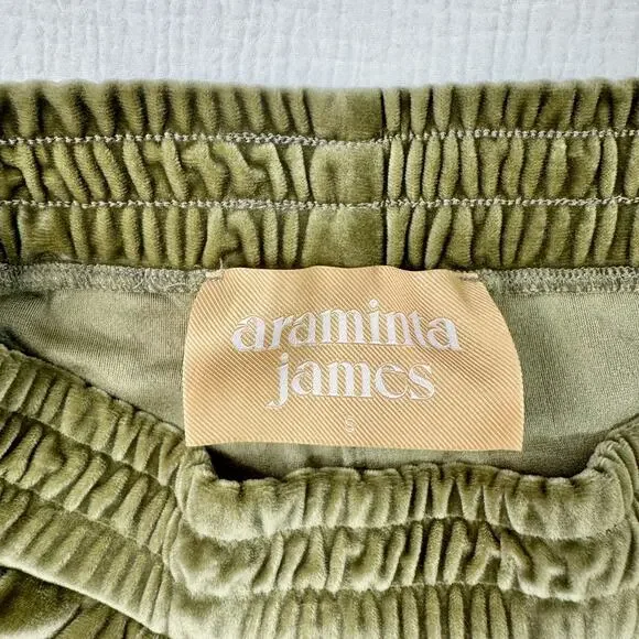 Araminta James Velour Jogger Olive Green Women’s Small Pockets Y2K Velvet Lounge - Picture 7 of 13